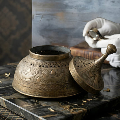 RA/367 | Very Rare Beautifully Engraved & Pierced Unique Shape Pure Brass Storage Box | Jewellery Keeper