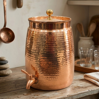 BN/047 | 100% Pure Copper Beautifully Hammered Water Dispenser (Capacity - 10 Litres Plus)
