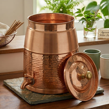 BN/048 | 100% Pure Copper Beautifully Half Hammered Water Dispenser (Capacity - 10 Litres Plus)