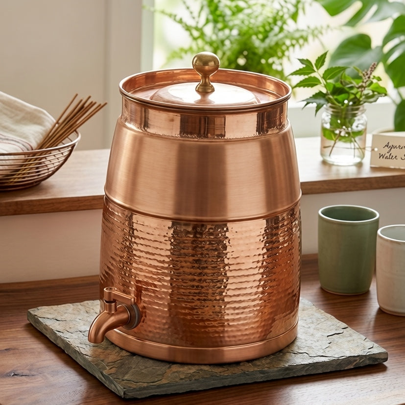 BN/048 | 100% Pure Copper Beautifully Half Hammered Water Dispenser (Capacity - 10 Litres Plus)