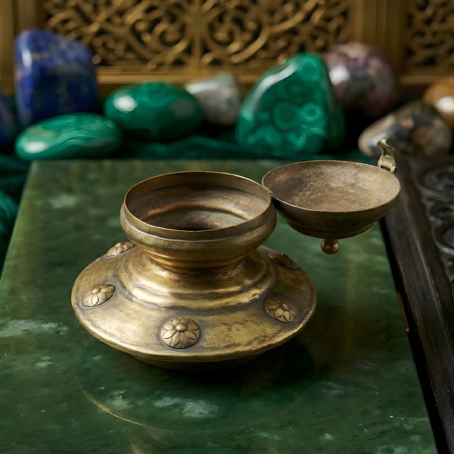 RA/372 | Very Rare Beautifully Engraved with Copper & Unique Shape Pure Brass Storage Box | Jewellery Keeper
