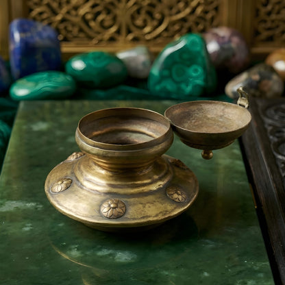 RA/372 | Very Rare Beautifully Engraved with Copper & Unique Shape Pure Brass Storage Box | Jewellery Keeper