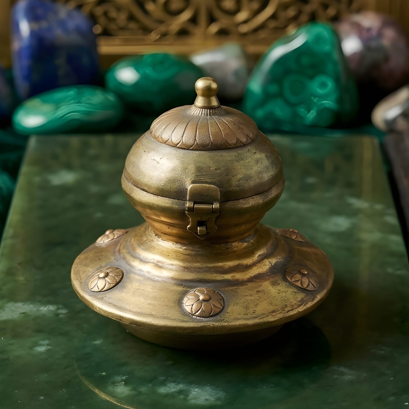 RA/372 | Very Rare Beautifully Engraved with Copper & Unique Shape Pure Brass Storage Box | Jewellery Keeper