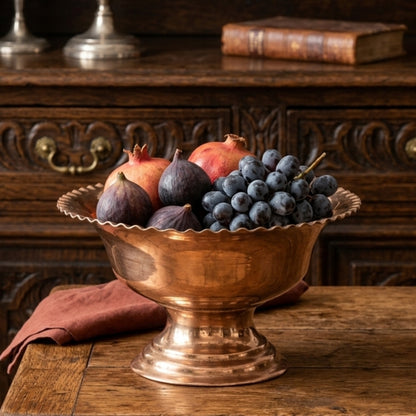RA/382 | Rare Vintage Pure Copper Very Beautiful Shape Fruit Bowl on Stand