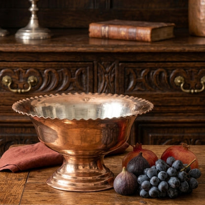 RA/382 | Rare Vintage Pure Copper Very Beautiful Shape Fruit Bowl on Stand