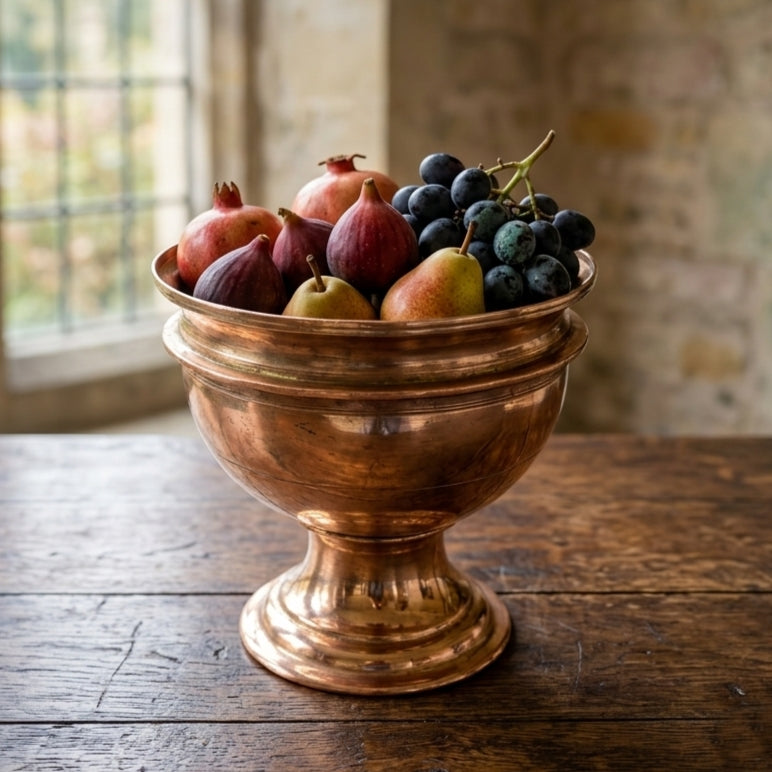 RA/383 | Rare Vintage Pure Copper Very Beautiful Shape Fruit Bowl on Stand