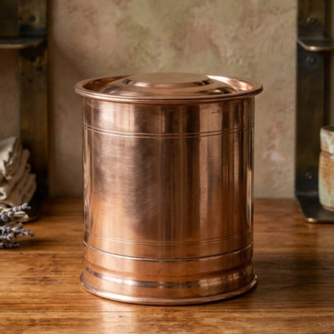 RA/385 | Rare Vintage Pure Copper Very Beautiful Cylindrical Shape Storage Container