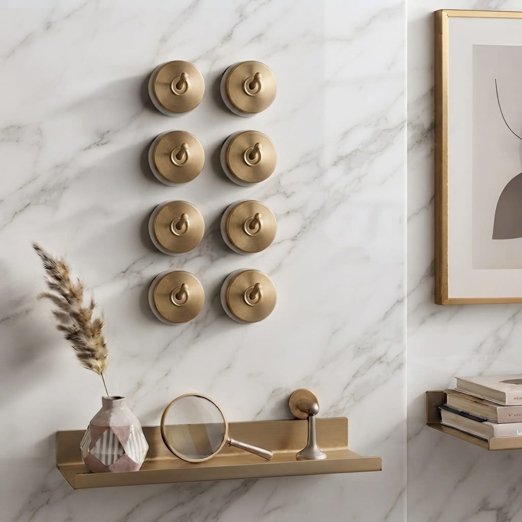 Vintage Style Brass/Pital Toggle Light Switch Set | White Ceramic Base | Classic Series Plain Retro | 220V 6A | Heritage Electrical Hardware