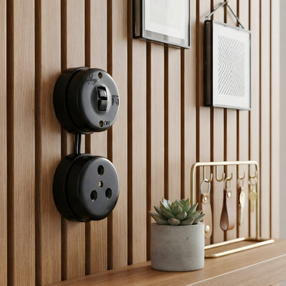SW/14 | Vintage Style Matte Black Toggle Light Switches & Sockets | Surface Mounted Round Wall Switches | Heritage Black Collection | Industrial Retro Home Hardware