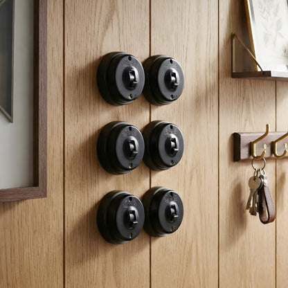 SW/16 | Set of 6 Vintage Style Matte Black Toggle Light Switches | Surface Mounted Round Wall Switches | Heritage Black Collection | Industrial Retro Home Hardware