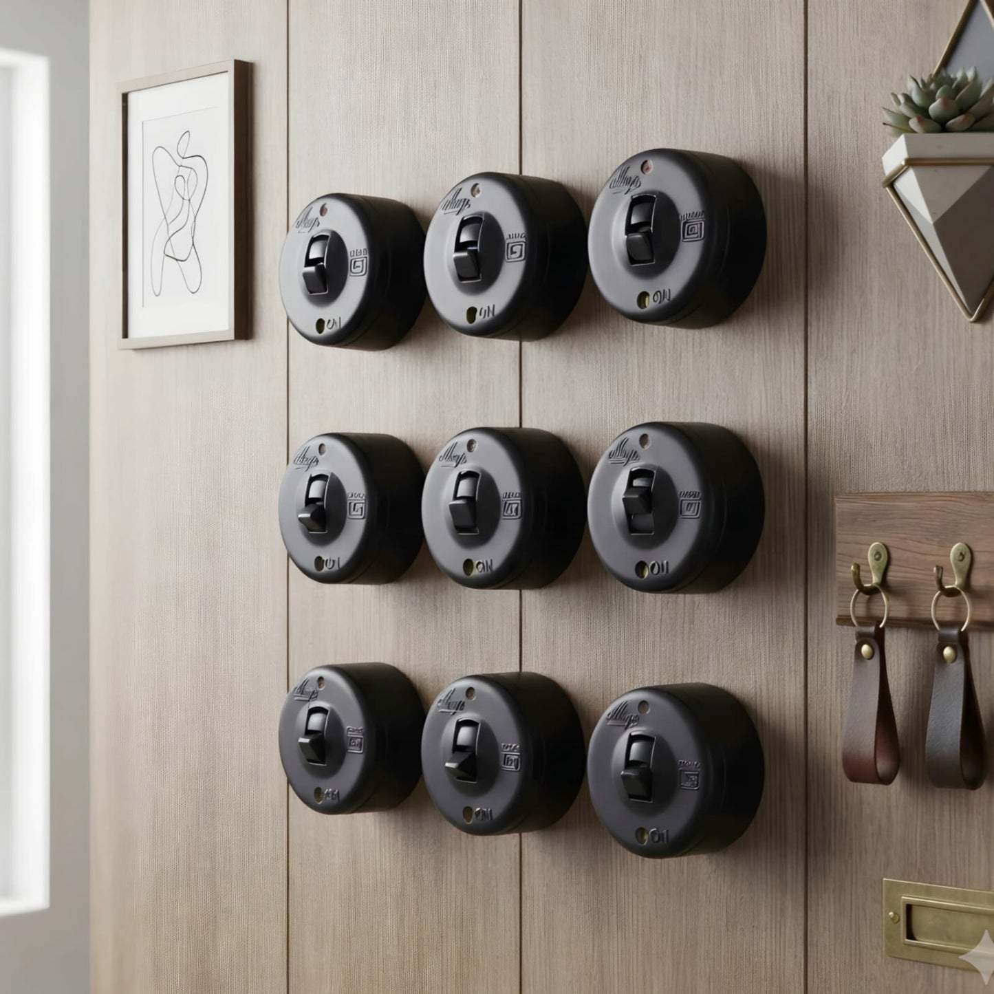 SW/17 | Set of 9 Vintage Style Matte Black Toggle Light Switches | Surface Mounted Round Wall Switches | Heritage Black Collection | Industrial Retro Home Hardware