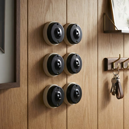 SW/16 | Set of 6 Vintage Style Matte Black Toggle Light Switches | Surface Mounted Round Wall Switches | Heritage Black Collection | Industrial Retro Home Hardware