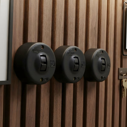 SW/14 | Set of 3 Vintage Style Matte Black Toggle Light Switches | Surface Mounted Round Wall Switches | Heritage Black Collection | Industrial Retro Home Hardware