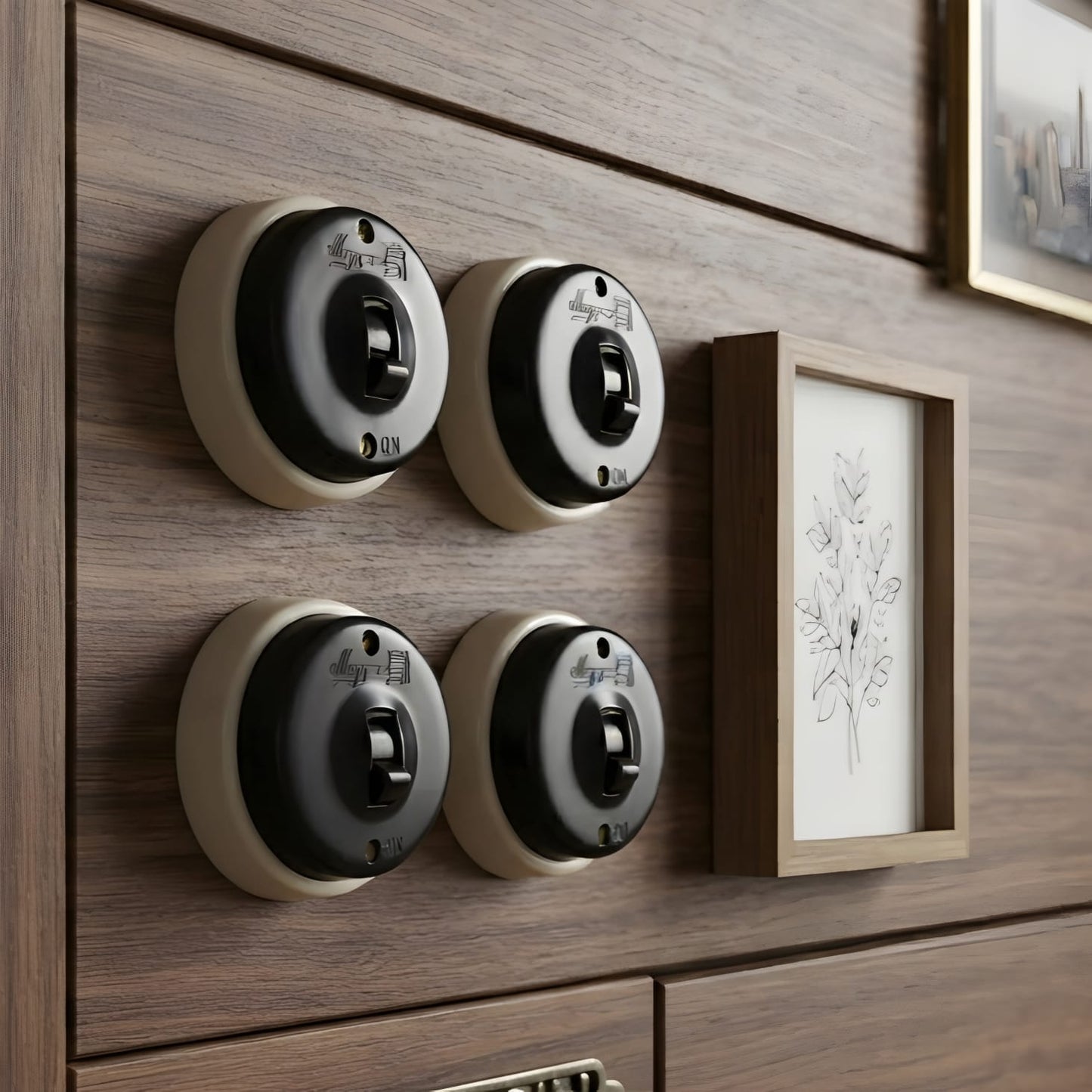 SW/15 | Set of 4 Vintage Style Matte Black Toggle Light Switches | Surface Mounted Round Wall Switches | Heritage Black Collection | Industrial Retro Home Hardware