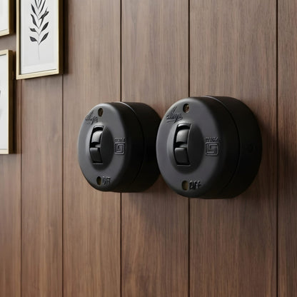 SW/12 | Vintage Style Matte Black Toggle Light Switches | Surface Mounted Round Wall Switches | Heritage Black Collection | Industrial Retro Home Hardware