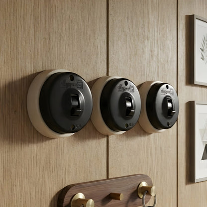 SW/14 | Set of 3 Vintage Style Matte Black Toggle Light Switches | Surface Mounted Round Wall Switches | Heritage Black Collection | Industrial Retro Home Hardware