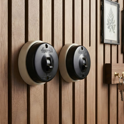 SW/13 | Set of 2 Vintage Style Matte Black Toggle Light Switches | Surface Mounted Round Wall Switches | Heritage Black Collection | Industrial Retro Home Hardware