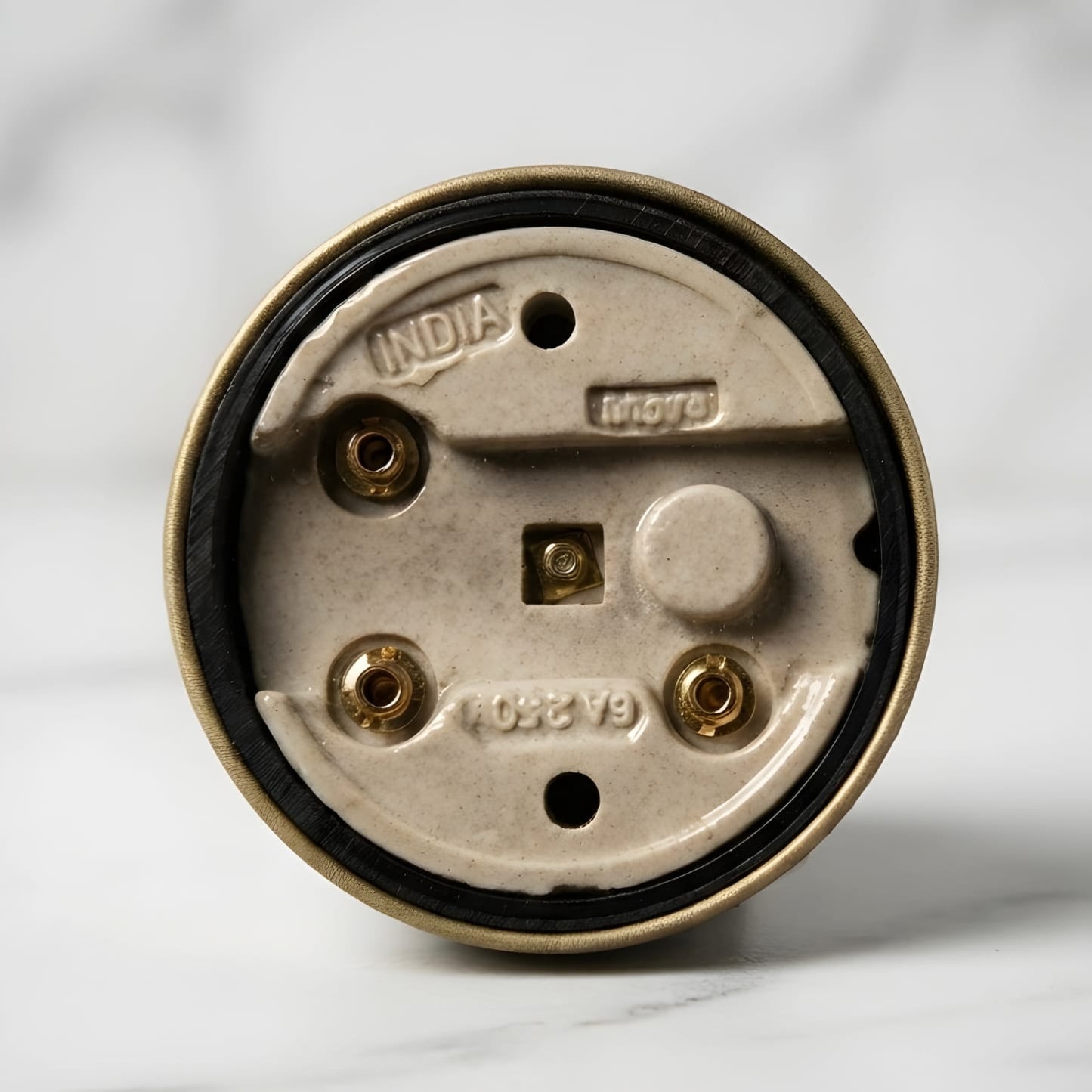 SW/05 | Vintage Style Brass/Pital Toggle Light Switch & Socket Set | White Ceramic Base | Classic Series Embossed | 220V 6A | Heritage Electrical Hardware