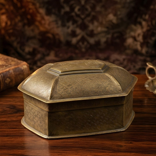 Engraved Pure Brass Keepsake Box | Unique Vintage Jewellery Storage Chest | Traditional Heritage Décor