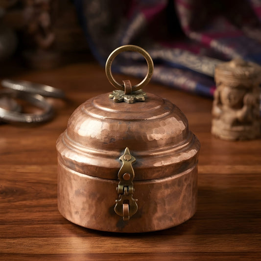 Vintage Hammered Pure Copper Storage Box with Lock | Copper Jewellery Keeper | Antique Heritage Decor