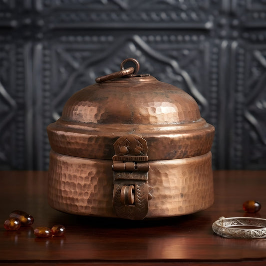 Hammered Pure Copper Jewellery Chest with Lock | Vintage Keepsake Storage Box | Heritage Home Decor