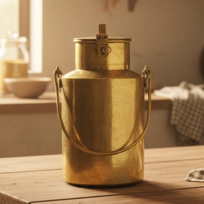 Vintage Old Fashioned Pure Brass/Pital Milk Can - 1 Ltr / Oil / Ghee storage Container (Antiques)