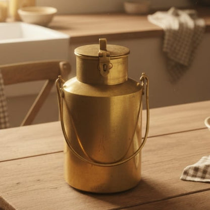 Vintage Old Fashioned Pure Brass/Pital Milk Can - 1 Ltr / Oil / Ghee storage Container (Antiques)