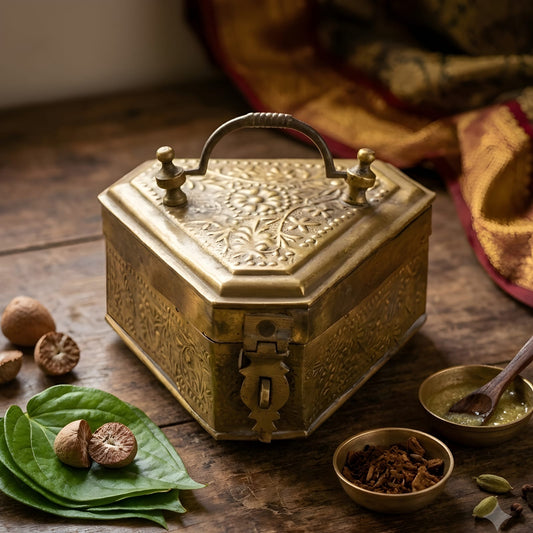 Very Rare Pure Brass Paan Daan | Beautifully Engraved Triangle Shape Betel Nut Supari Box | Traditional Indian Vintage Décor