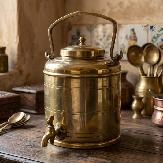 Rare Vintage 100% Pure Brass/Pital Barni Canister with Tap – Traditional Indian Milk, Ghee & Oil Storage Container – Antique Kitchen Collectible