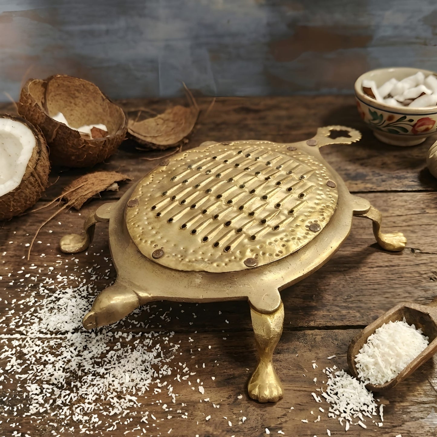 Original Antique Pure Brass Tortoise Shape Coconut Scraper / Grater