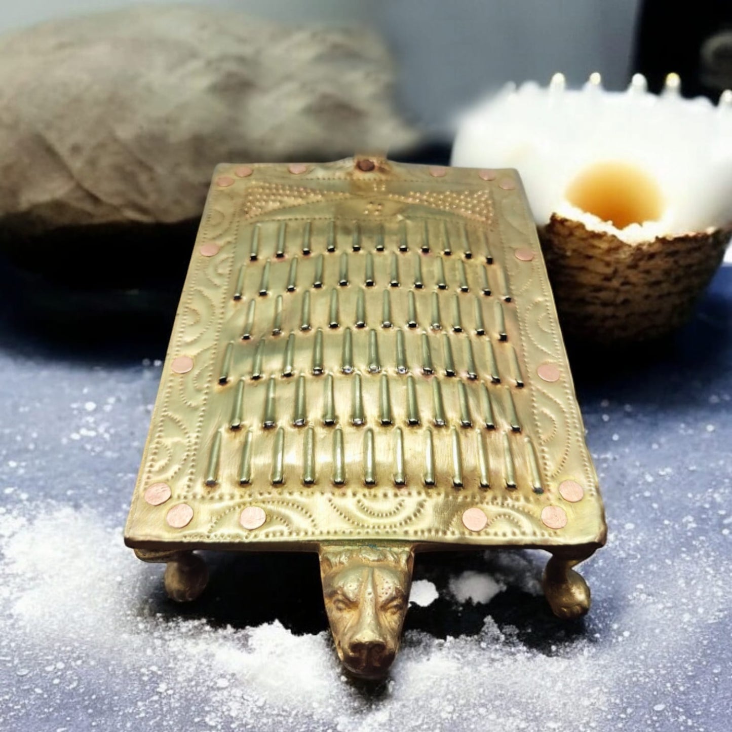 Original Antique Pure Brass Lion Head Coconut Scraper / Grater