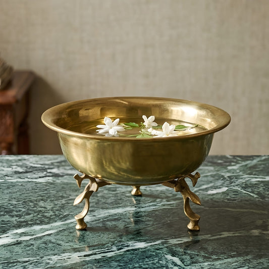 Rare Vintage 100% Pure Brass/Pital Urli Bowl on Ornate Peacock Legs – Traditional Indian Decorative Centerpiece