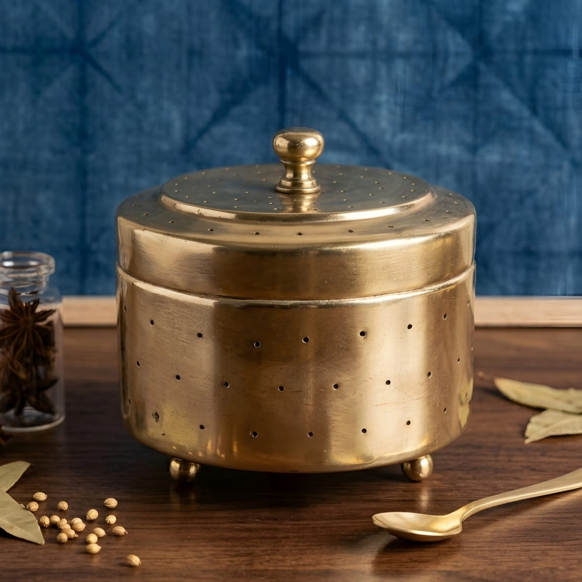 Rare vintage brass perforated storage canister - Merchant Antiques