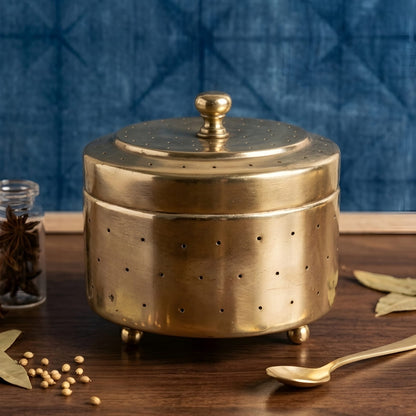 Rare vintage brass perforated storage canister - Merchant Antiques