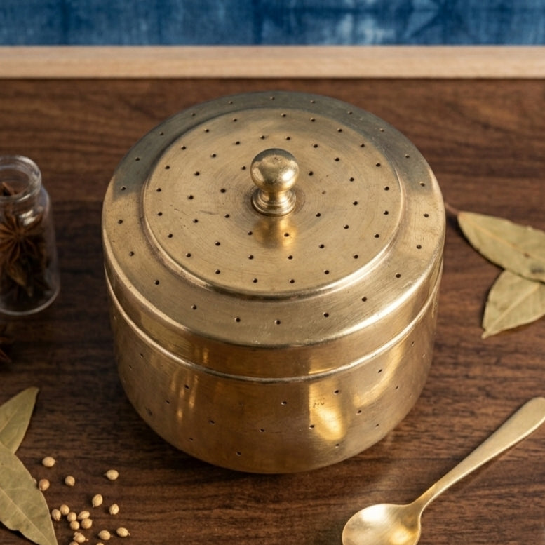 Rare vintage brass perforated storage canister - Merchant Antiques