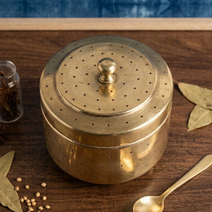 Rare vintage brass perforated storage canister - Merchant Antiques