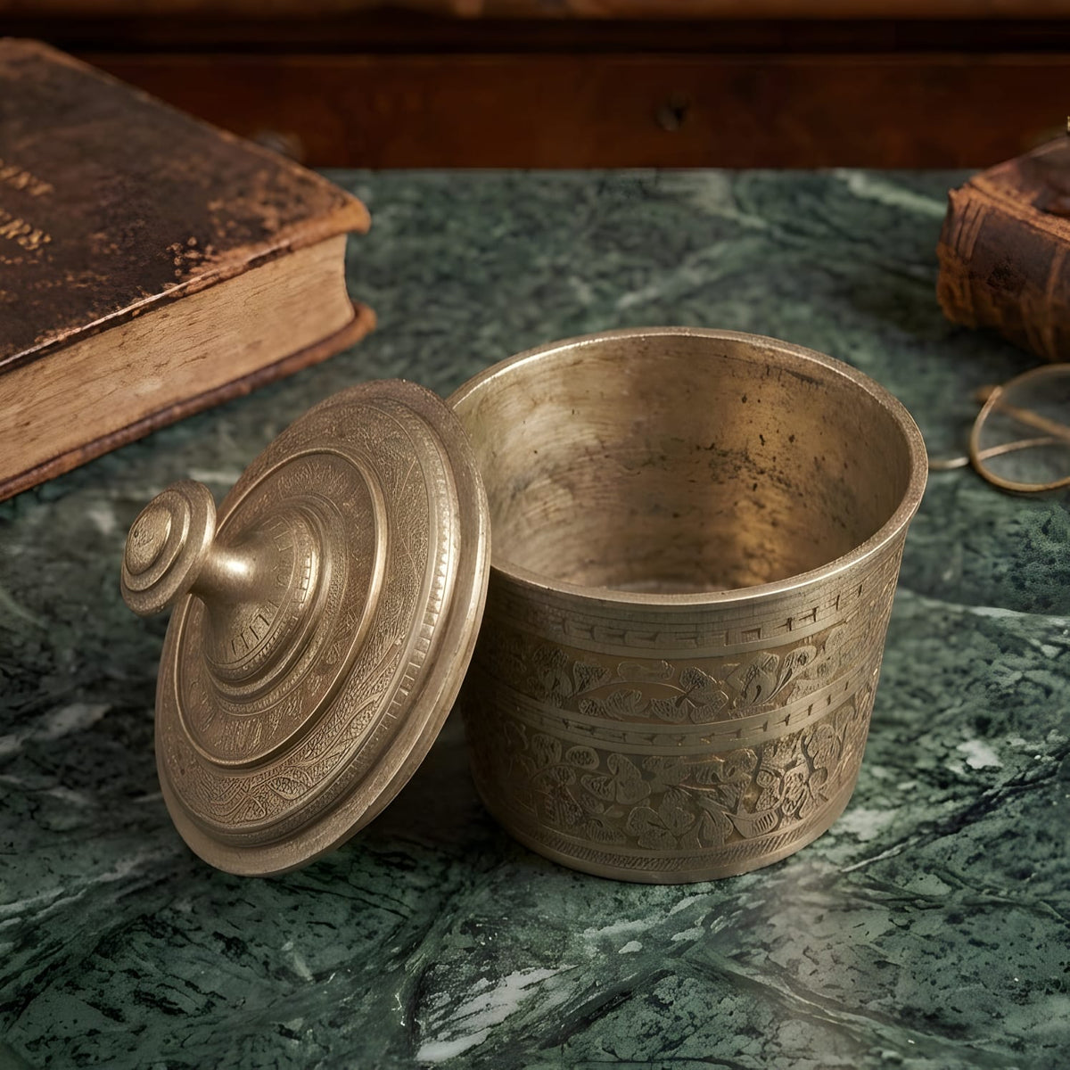 Antique Silver Plated Brass Storage Box, Merchant Antiques