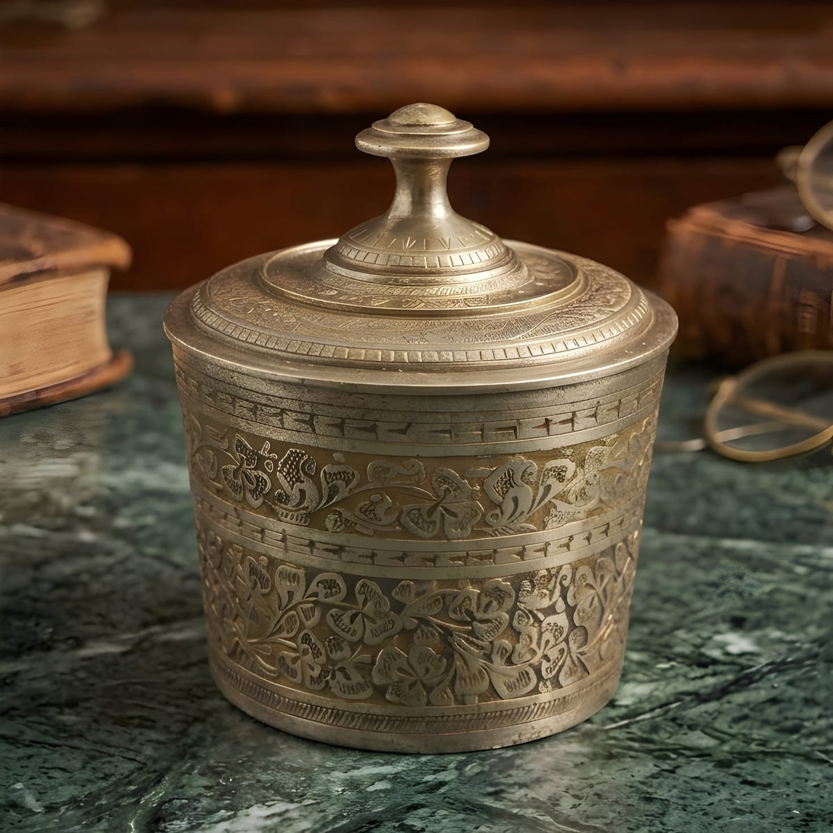 Antique Silver Plated Brass Storage Box, Merchant Antiques