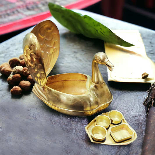 ORIGINAL ANTIQUE: AT/066A - PD006A Vintage Very Rare Exquisite Duck Shaped Brass Paan Daan / Betel Nut Box - Full Set | KITCHENWARE | UTENSILS | HOME APPLIANCES