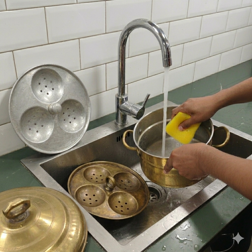 RA/222 | Very Rare Vintage Brass Idli Steamer Pot – Idli Patra with 2 Inserts, 9 Idli Moulds, Traditional Cookware Collectible