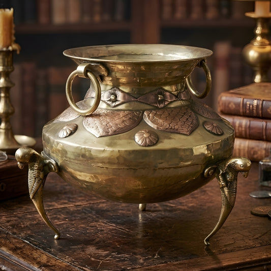 Rare Antique Pure Brass/Pital Pot/Vase/Planter with Parrot Legs – Handcrafted Copper Engraving Premium Decor Piece (Antiques)