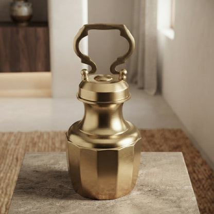 Rare Pure Brass/Pital Very Beautiful Cylindrical Shape Vintage Look Gangajal Lota with Glass inside in a Glossy finish traditionally known as "KAMANDAL" (Brand New) – Style 1