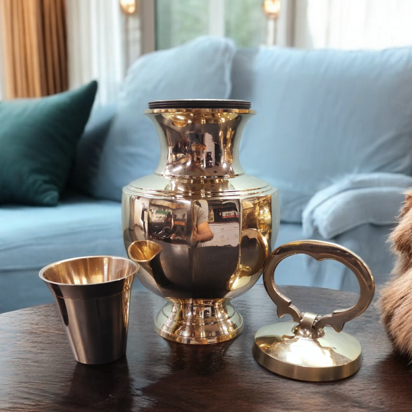 BRAND NEW: NW/032 - Rare Pure Brass Very Beautiful Diamond Shape Antique Look Gangajal Lota with Glass inside in a Glossy finish traditionally known as "KAMANDAL" | KITCHENWARE | UTENSILS | HOME APPLIANCES