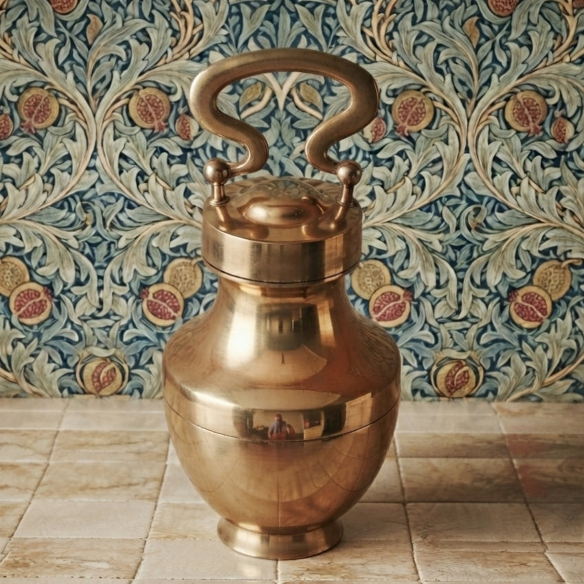 Rare Pure Brass/Pital Very Beautiful Oval Shape Vintage Look Gangajal Lota with Glass inside in a Glossy finish traditionally known as "KAMANDAL" (Brand New) – Style 1
