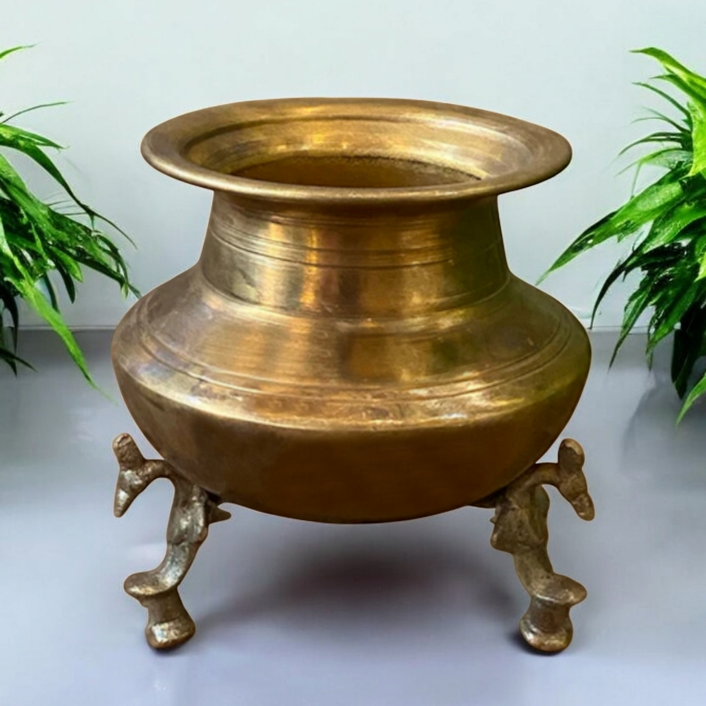 ORIGINAL ANTIQUE: AT/070 - Rare Unique Shape Pure Brass Vintage Lota on Peacock Legs | KITCHENWARE | UTENSILS | HOME APPLIANCES