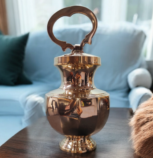 BRAND NEW: NW/032 - Rare Pure Brass Very Beautiful Diamond Shape Antique Look Gangajal Lota with Glass inside in a Glossy finish traditionally known as "KAMANDAL" | KITCHENWARE | UTENSILS | HOME APPLIANCES