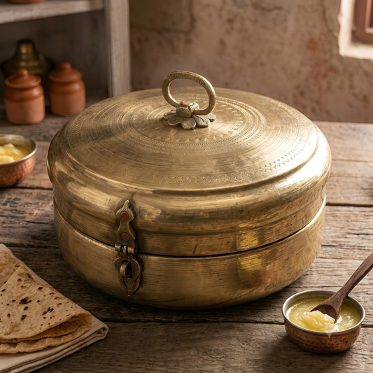 Vintage Rare Very Beautifully Engraved Pure Brass/Pital Roti Dabba | Chapati Box (Antiques)