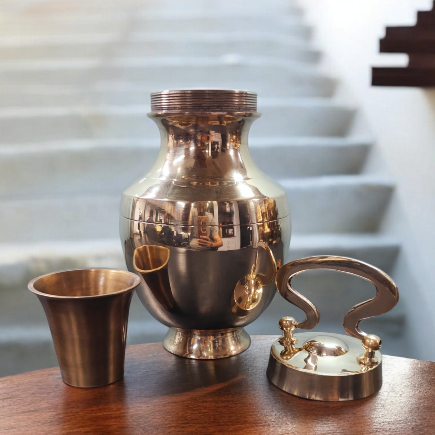 K/05 - Rare Pure Brass Very Beautiful Oval Shape Vintage Look Gangajal Lota with Glass inside in a Glossy finish traditionally known as "KAMANDAL" | KITCHENWARE | UTENSILS | HOME APPLIANCES