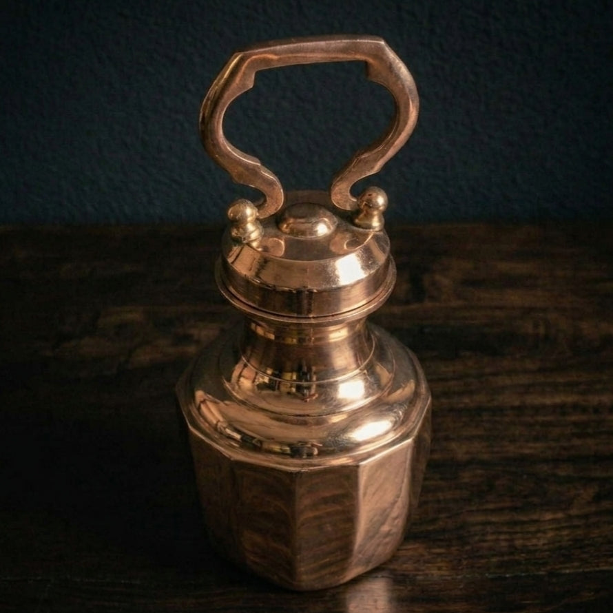 K/05 - Rare Pure Brass Very Beautiful Cylindrical Shape Vintage Look Gangajal Lota with Glass inside in a Glossy finish traditionally known as "KAMANDAL" | KITCHENWARE | UTENSILS | HOME APPLIANCES