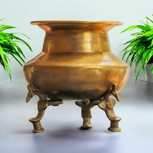 ORIGINAL ANTIQUE: AT/070 - Rare Unique Shape Pure Brass Vintage Lota on Peacock Legs | KITCHENWARE | UTENSILS | HOME APPLIANCES